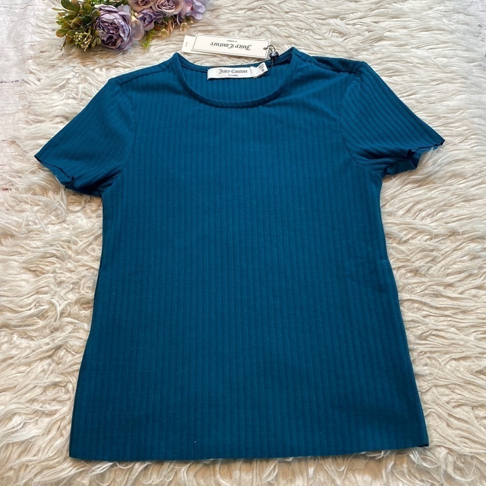 NWT Juicy Couture Sapphire Wave Ribbed Short Sleeve Tee sz XS